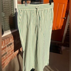 New Banana Republic green cream striped wide leg high rise cropped pants medium